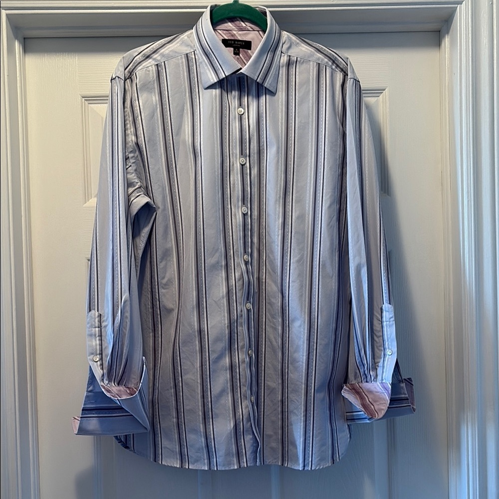 Ted Baker London Blue and with Pink in the sleeve Dress Shirt with French Cuffs